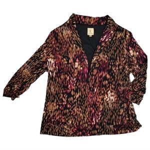 🔥KASPER Open Front Jacket Pockets Black Brown Size 16